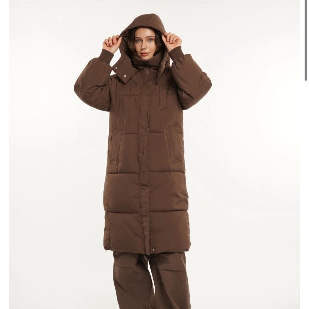 Go.G.G Puffit Classic Hooded Long Puffer Jacket Coffee Medium NWT